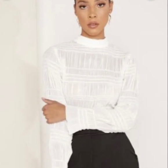 Keepsake The Label Naive High Neck Blouse in Ivory White Chiffon Sparkle - Picture 3 of 17